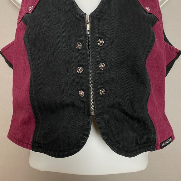 Vintage Western Ethics Jeans Vest Top Pants Country Maroon Black Women Two Tone - Picture 10 of 16